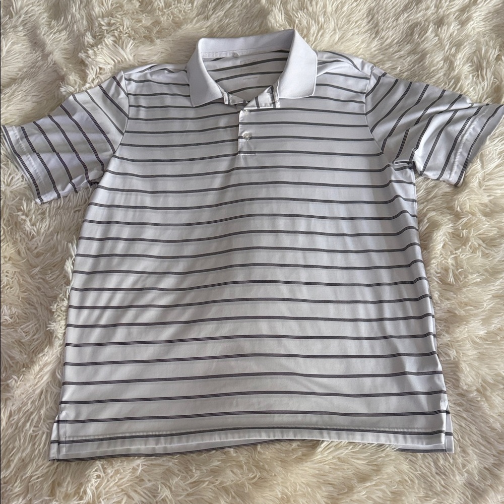 adidas Men’s White and Black Striped Polo